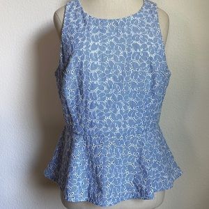 Anthropologie HD in Paris Pia seersucker peplum eyelet lace top